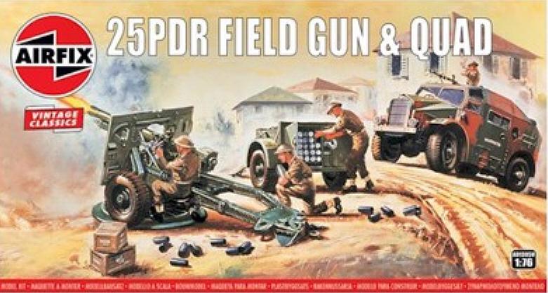 1/76 Scale: WWII British 25 Pounder Field Gun with Quad and Limber